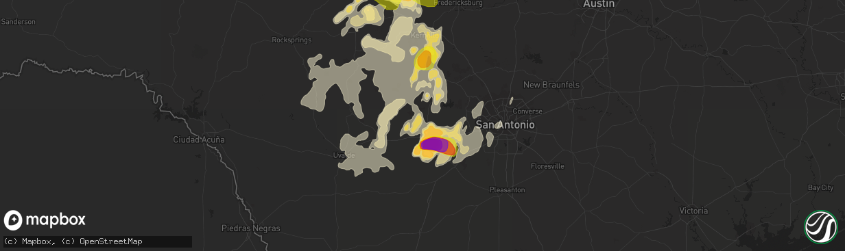 Hail map in Hondo, TX on May 28, 2016