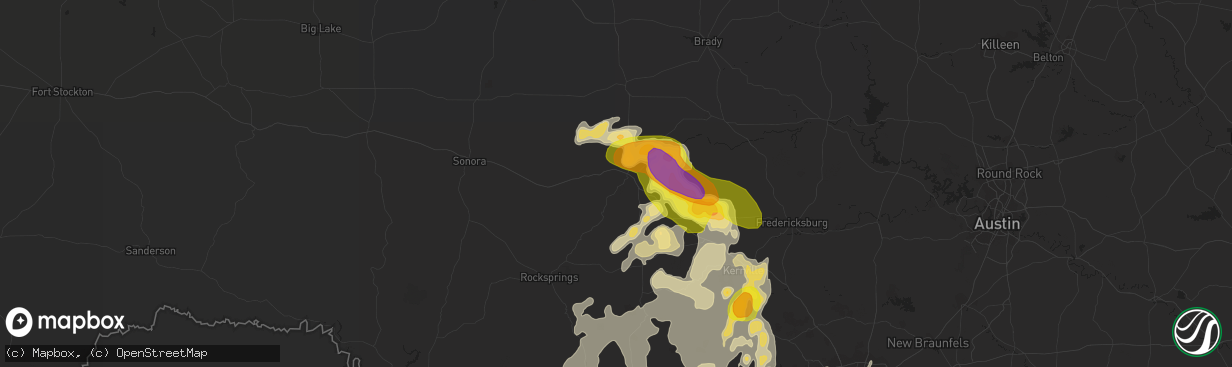 Hail map in Junction, TX on May 28, 2016