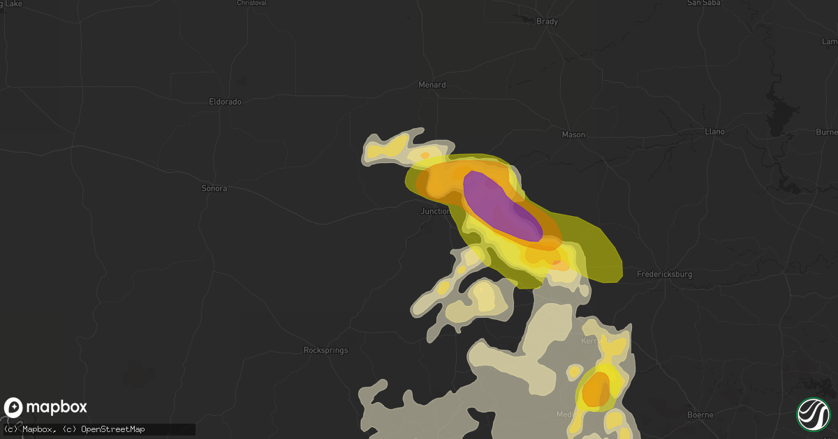 Hail map in Junction, TX on May 28, 2016
