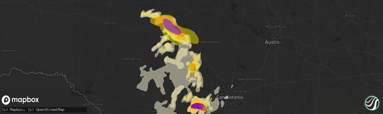 Hail map in Kerrville, TX on May 28, 2016