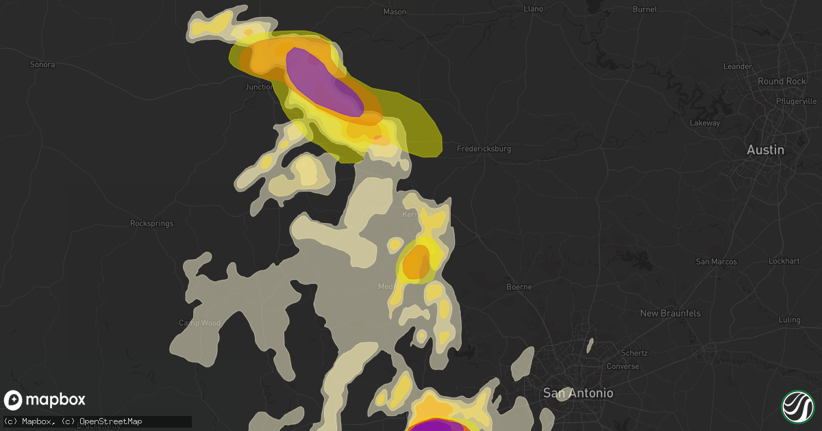 Hail map in Kerrville, TX on May 28, 2016