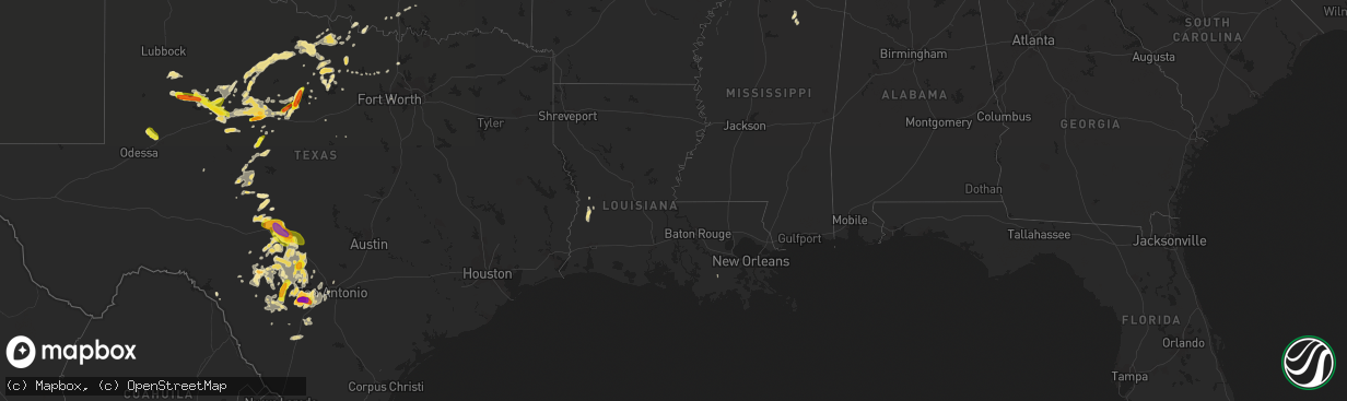 Hail map in Louisiana on May 28, 2016