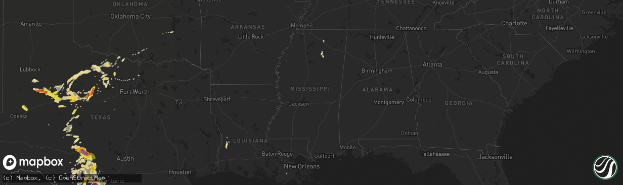 Hail map in Mississippi on May 28, 2016