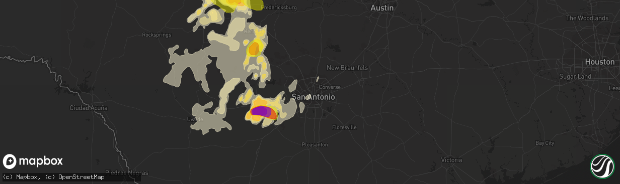 Hail map in San Antonio, TX on May 28, 2016