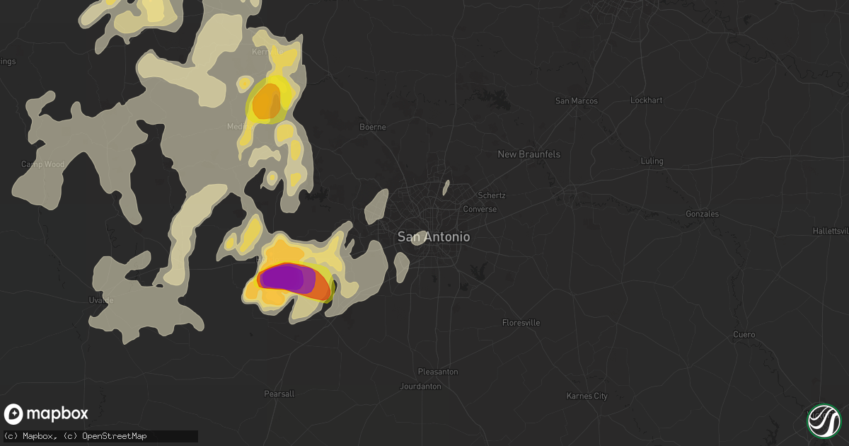 Hail map in San Antonio, TX on May 28, 2016
