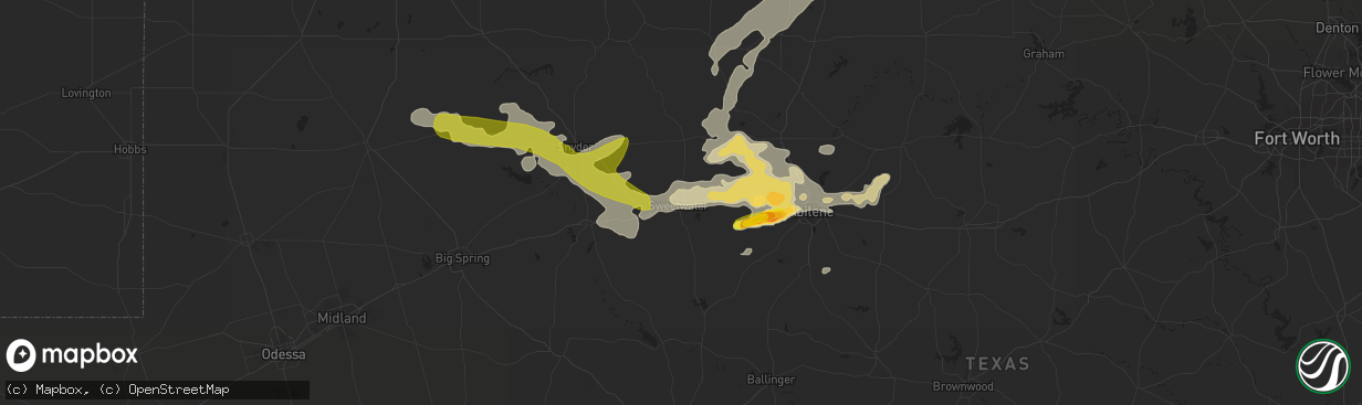 Hail map in Sweetwater, TX on May 28, 2016