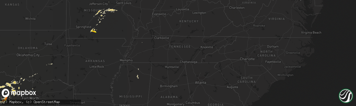 Hail map in Tennessee on May 28, 2016