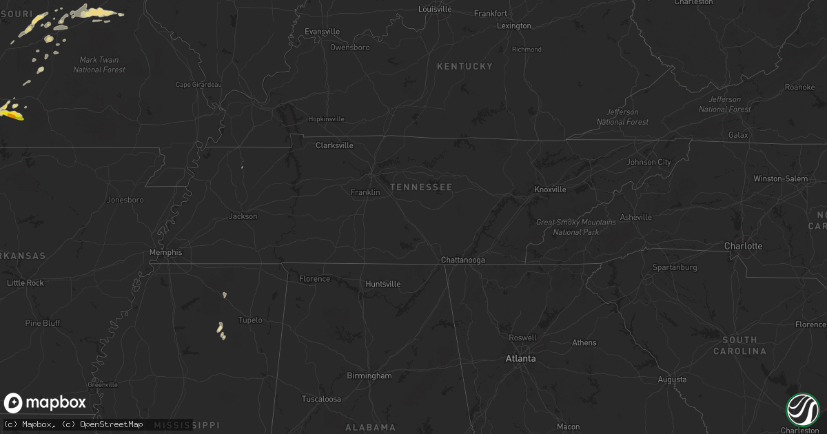 Hail map in Tennessee on May 28, 2016