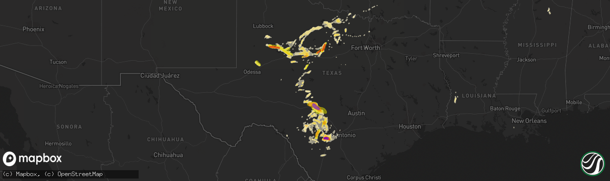 Hail map in Texas on May 28, 2016