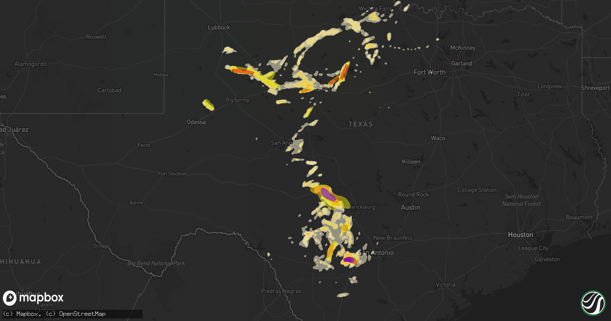 Hail map in Texas on May 28, 2016