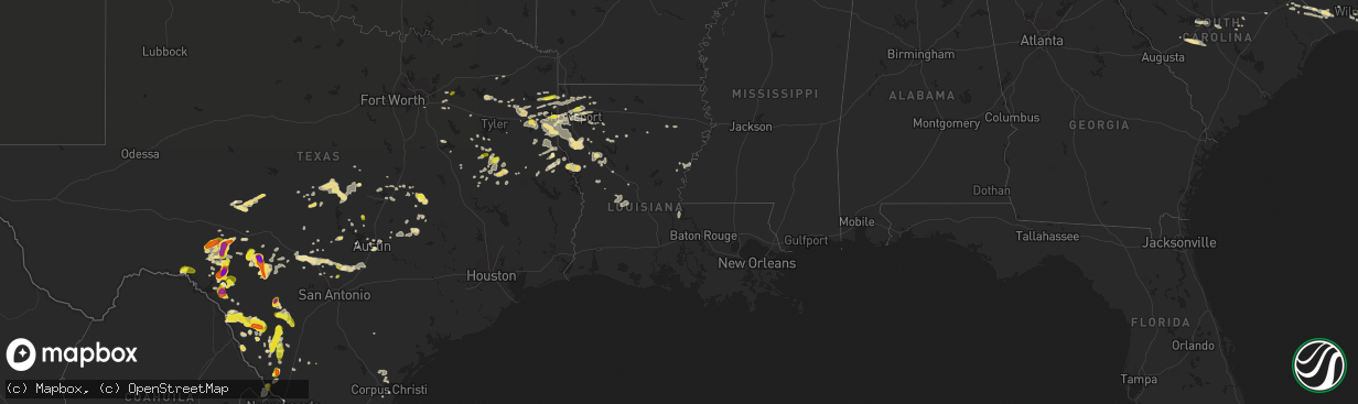 Hail map in Louisiana on May 28, 2017