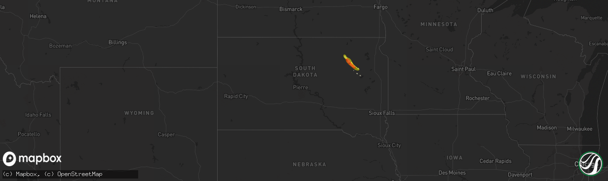 Hail map in South Dakota on May 28, 2017