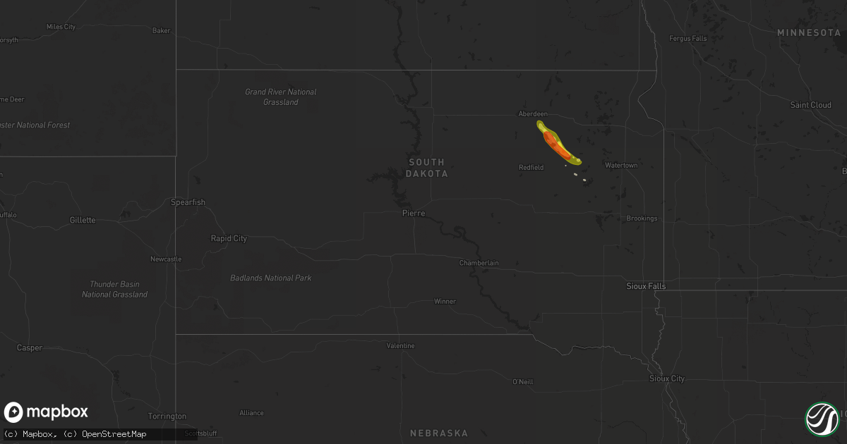 Hail map in South Dakota on May 28, 2017