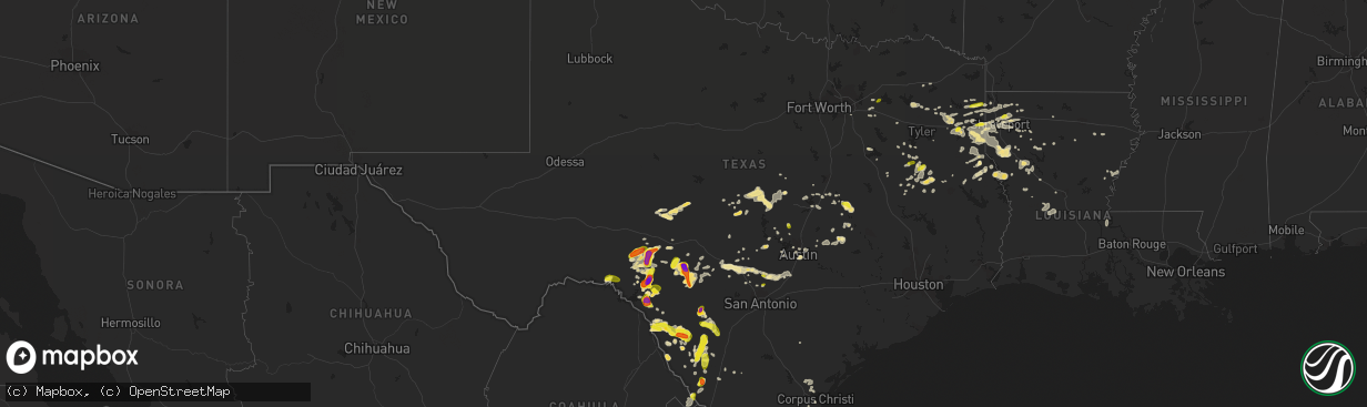 Hail map in Texas on May 28, 2017