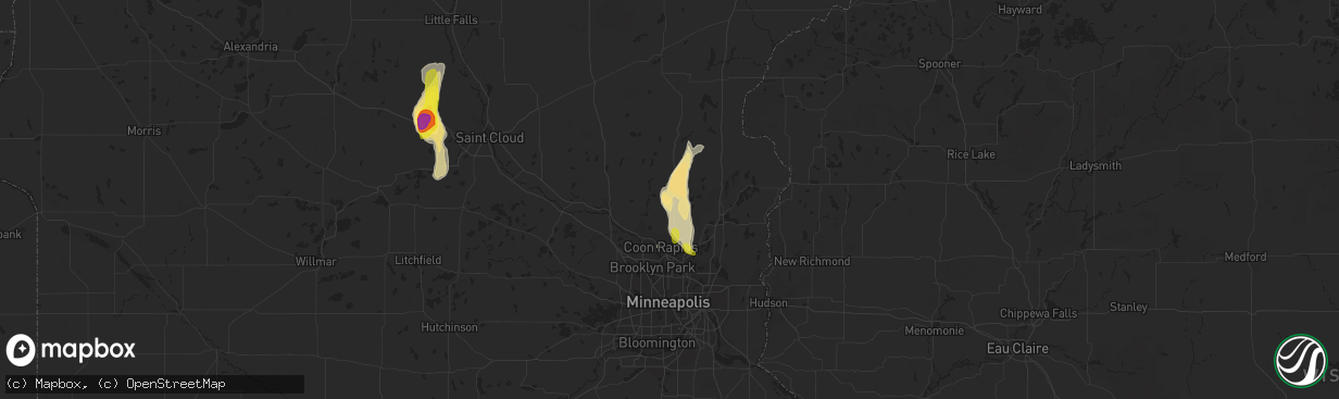 Hail map in Cedar, MN on May 28, 2018