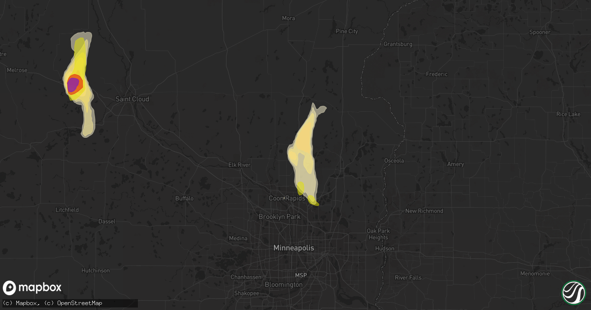 Hail map in Cedar, MN on May 28, 2018
