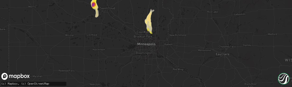 Hail map in Minneapolis, MN on May 28, 2018