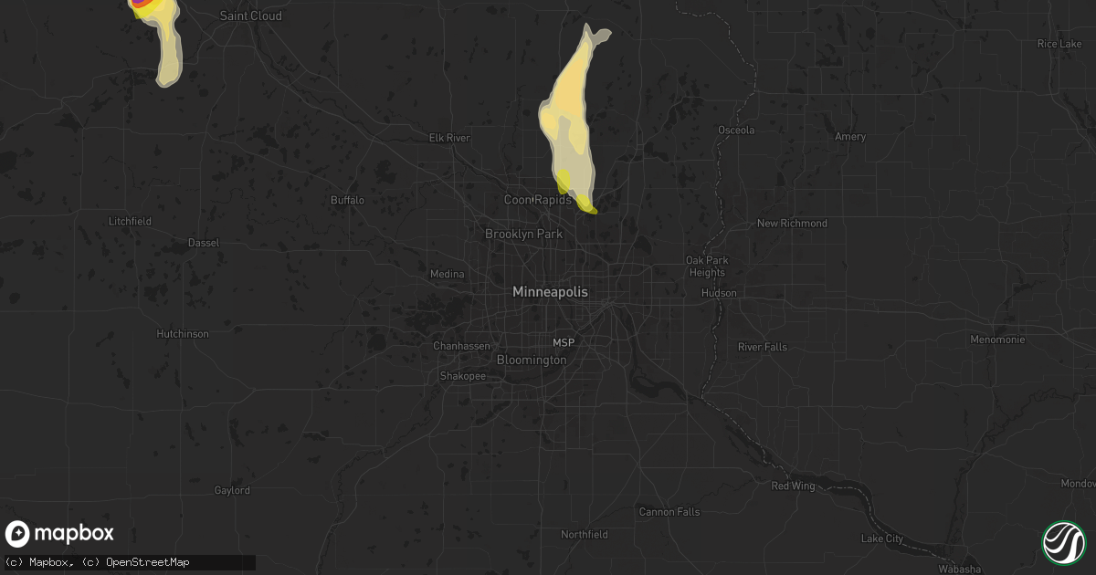 Hail map in Minneapolis, MN on May 28, 2018