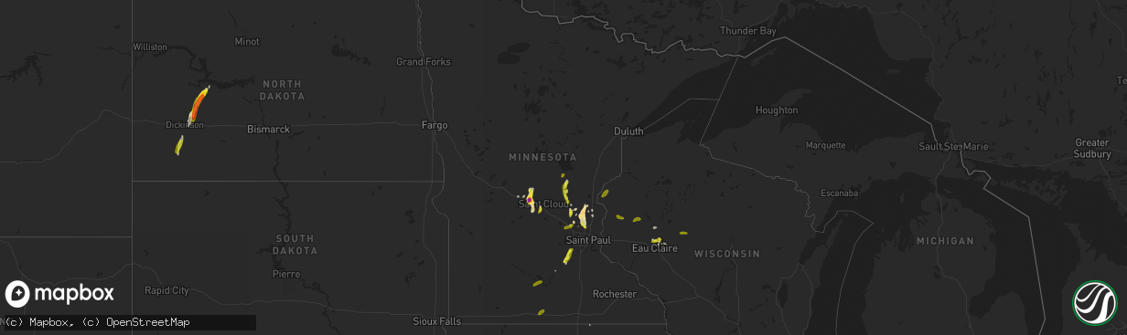 Hail map in Minnesota on May 28, 2018