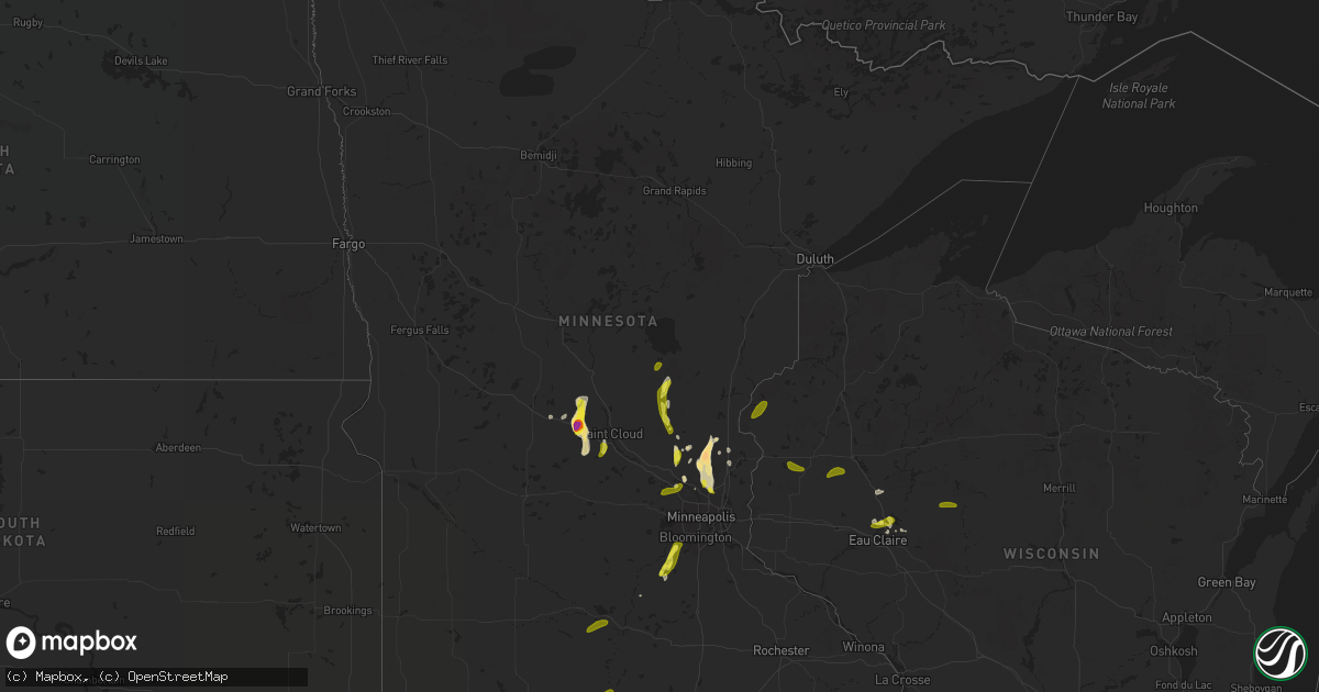 Hail map in Minnesota on May 28, 2018