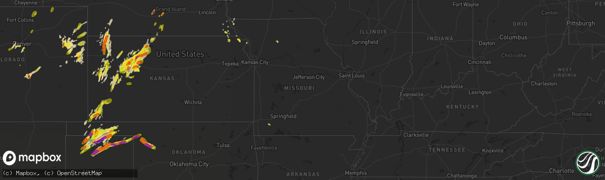 Hail map in Missouri on May 28, 2018