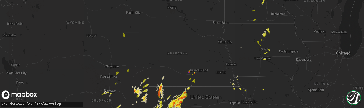 Hail map in Nebraska on May 28, 2018