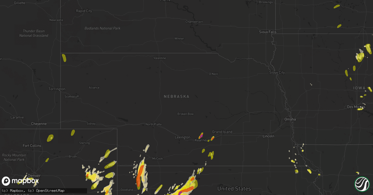 Hail map in Nebraska on May 28, 2018
