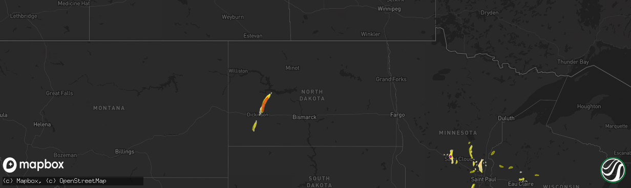 Hail map in North Dakota on May 28, 2018