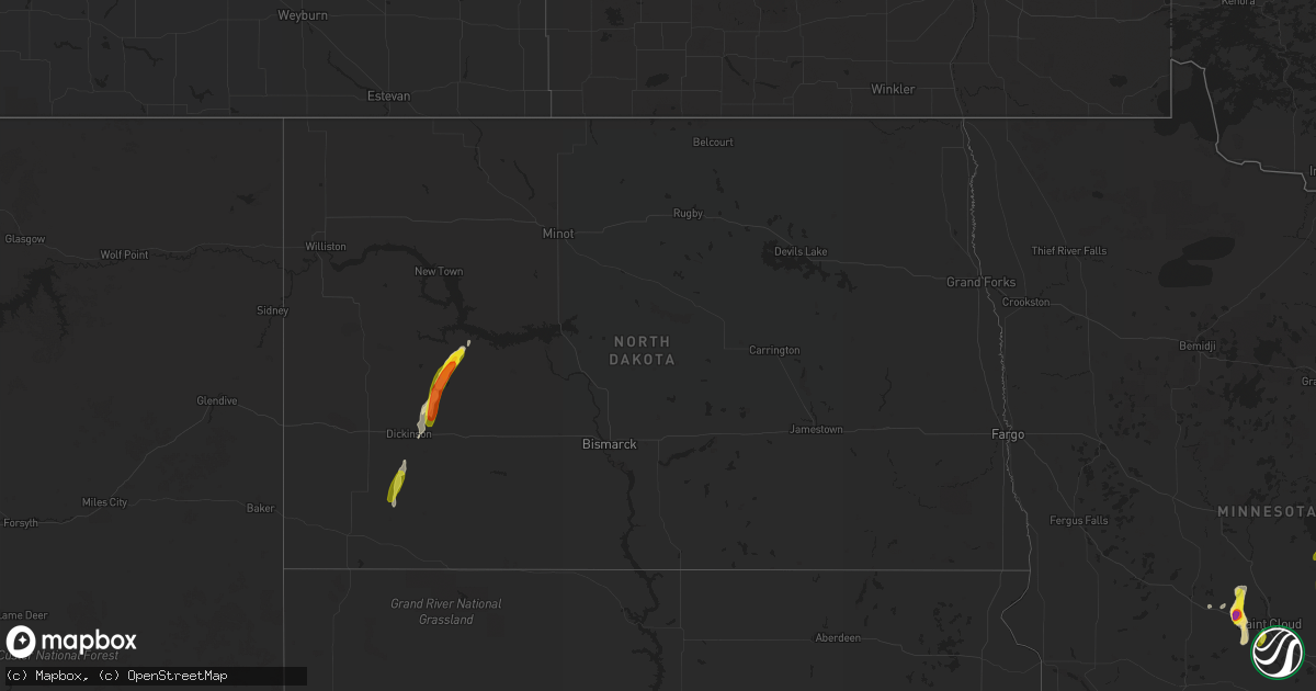 Hail map in North Dakota on May 28, 2018