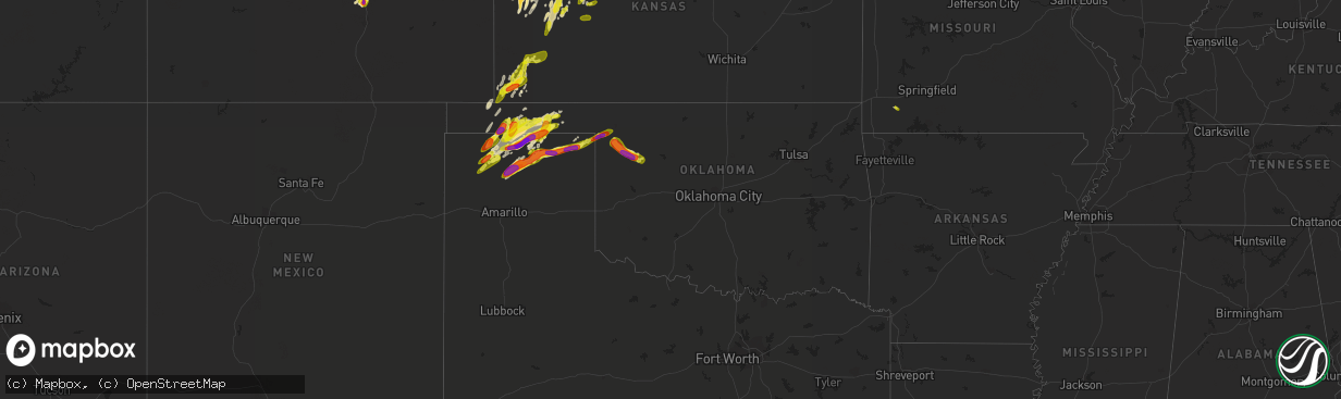 Hail map in Oklahoma on May 28, 2018