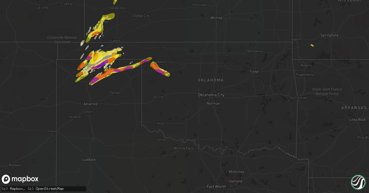 Hail map in Oklahoma on May 28, 2018