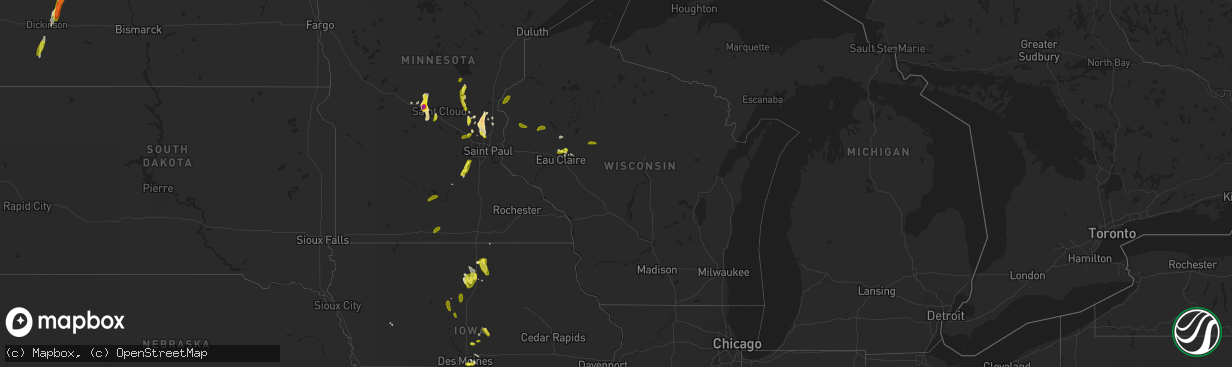 Hail map in Wisconsin on May 28, 2018