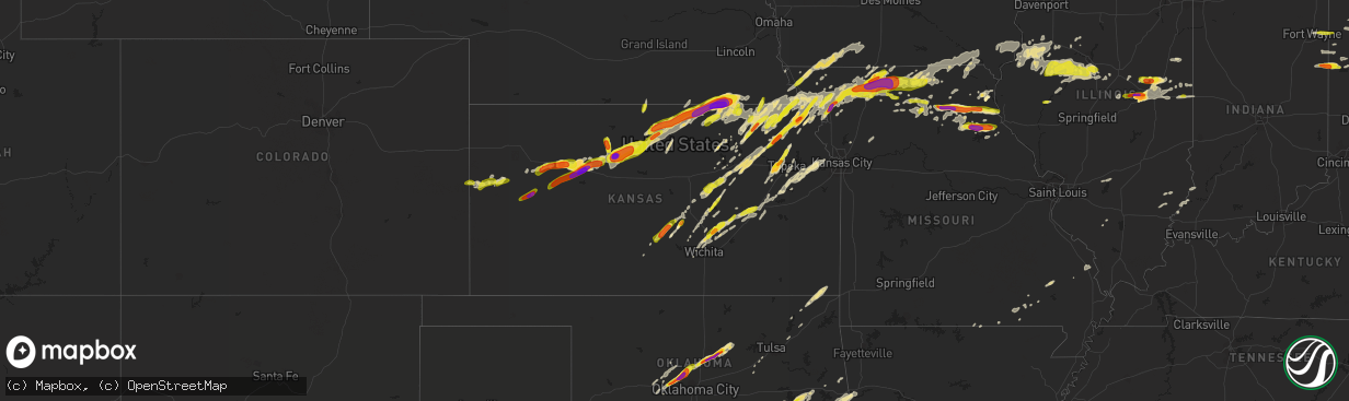 Hail map in Kansas on May 28, 2019