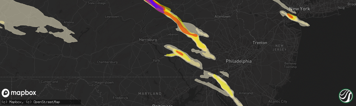 Hail map in Lancaster, PA on May 28, 2019