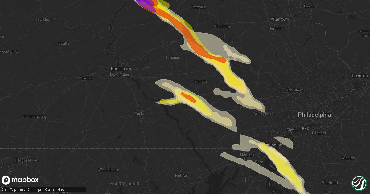 Hail map in Lancaster, PA on May 28, 2019