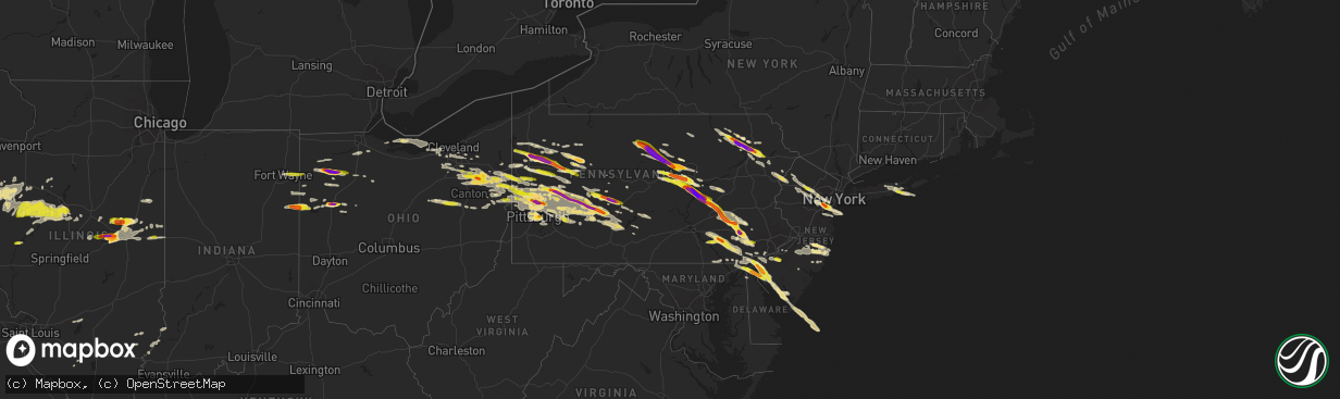 Hail map in Pennsylvania on May 28, 2019