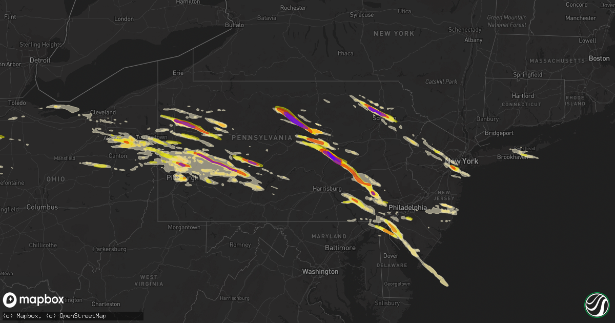 Hail map in Pennsylvania on May 28, 2019