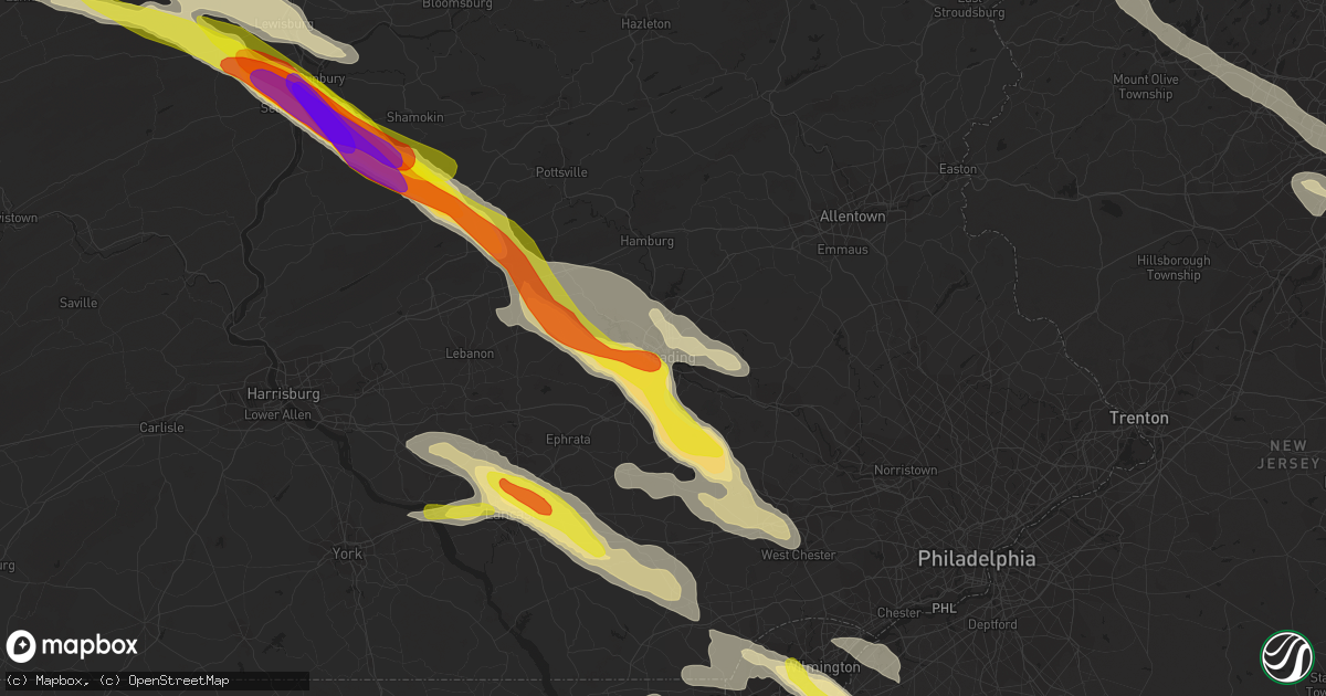 Hail map in Reading, PA on May 28, 2019