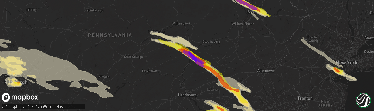 Hail map in Selinsgrove, PA on May 28, 2019
