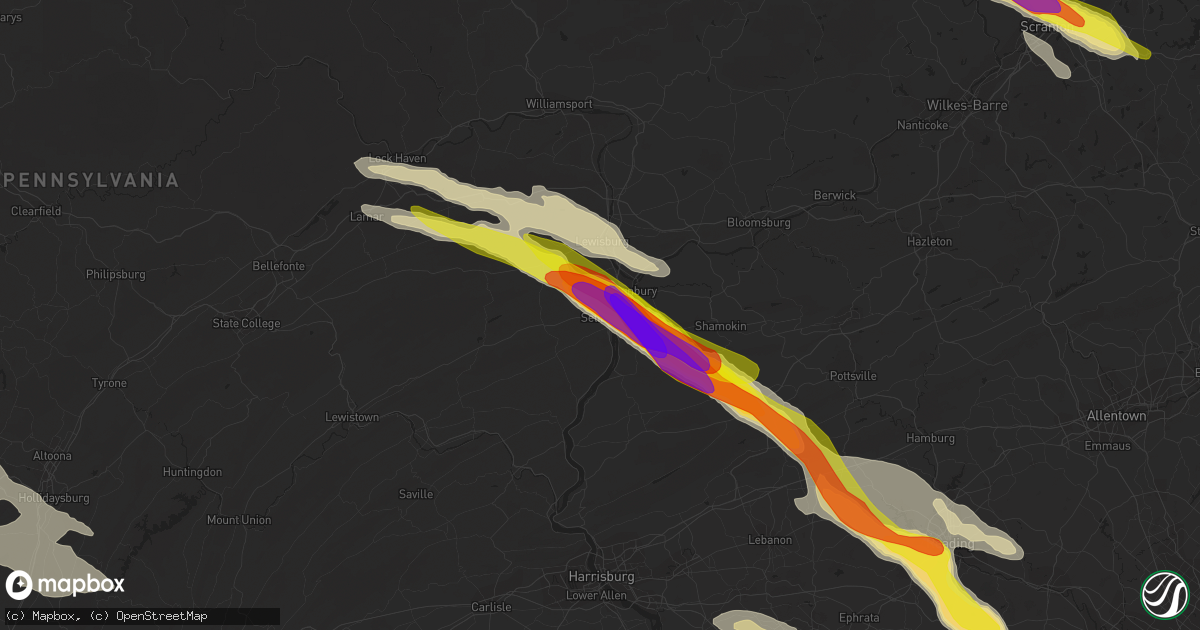 Hail map in Selinsgrove, PA on May 28, 2019