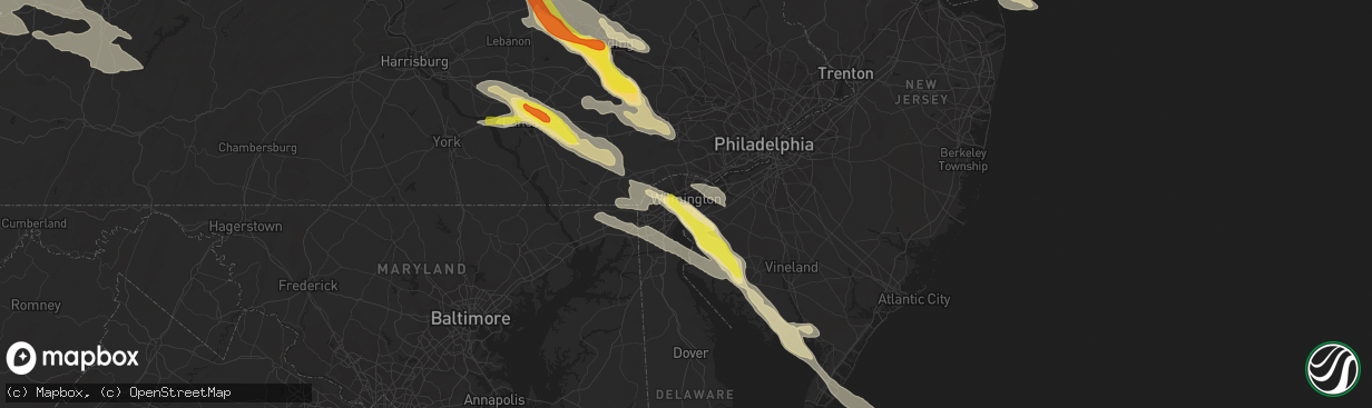 Hail map in Wilmington, DE on May 28, 2019