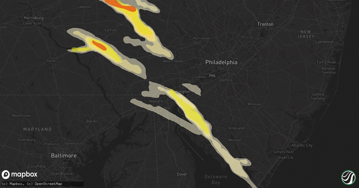 Hail map in Wilmington, DE on May 28, 2019