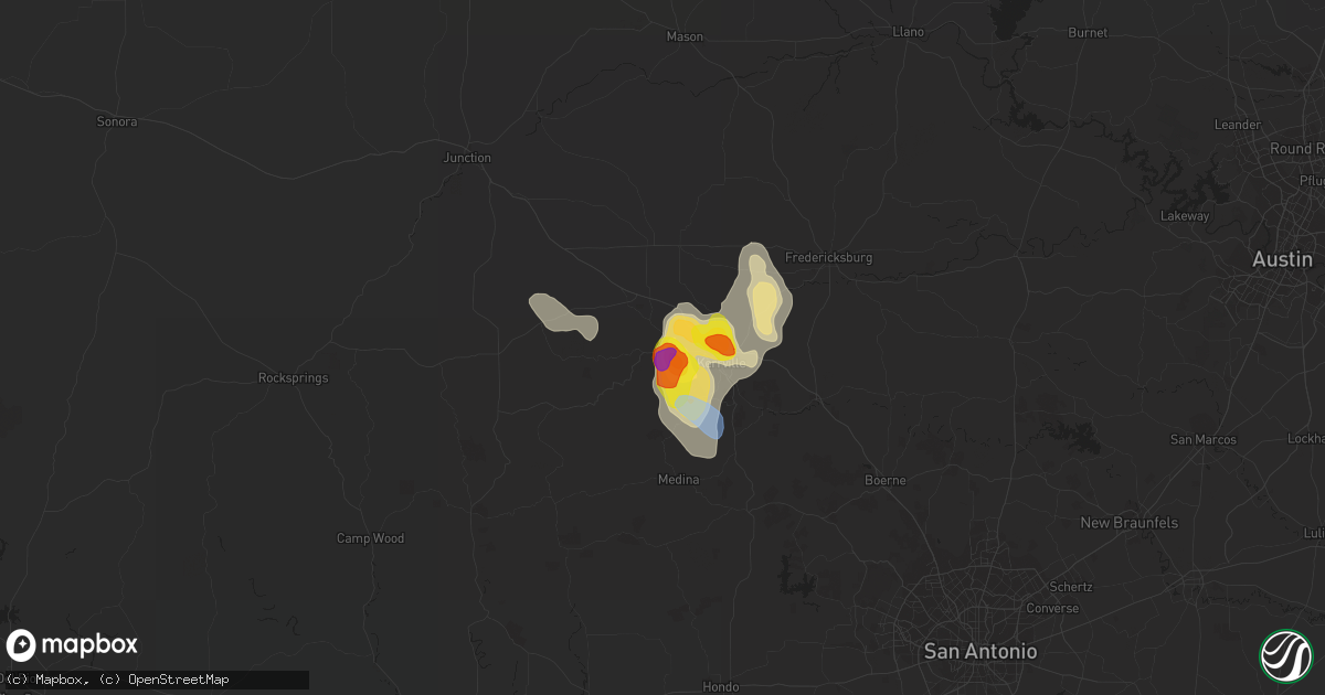 Hail map in Ingram, TX on May 28, 2020