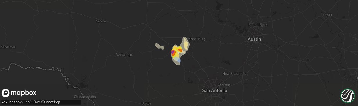 Hail map in Kerrville, TX on May 28, 2020