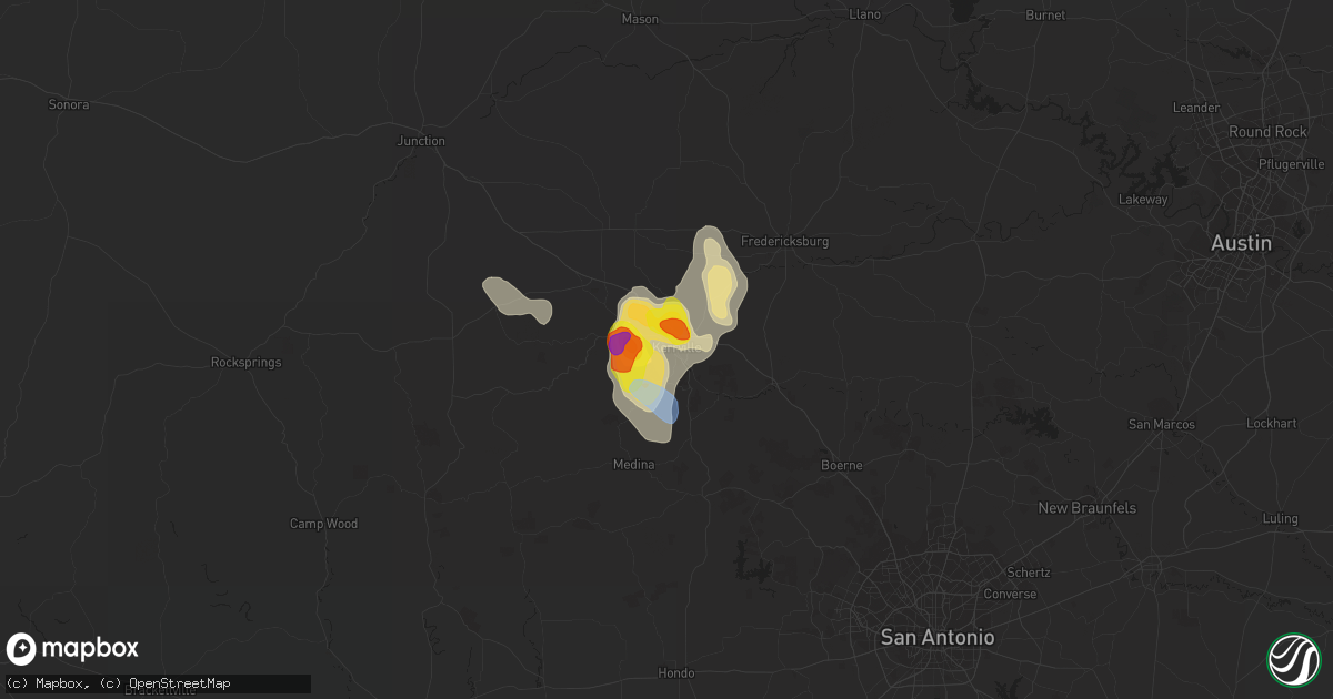Hail map in Kerrville, TX on May 28, 2020
