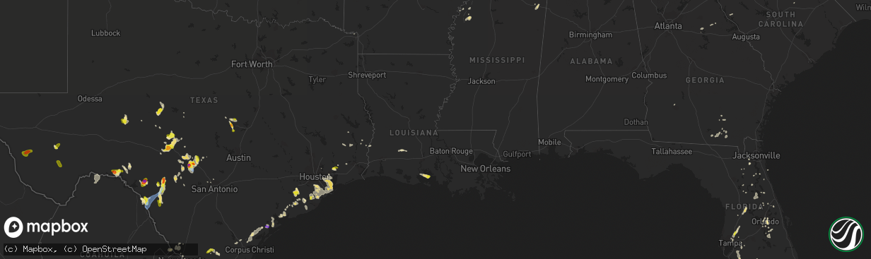 Hail map in Louisiana on May 28, 2020