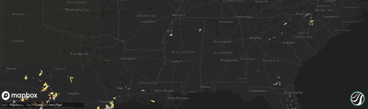 Hail map in Mississippi on May 28, 2020