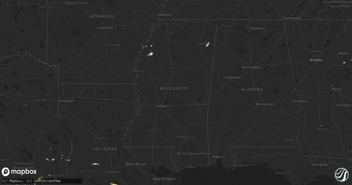 Hail map in Mississippi on May 28, 2020