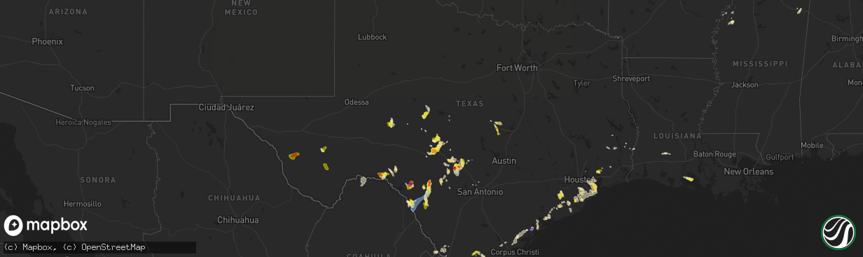 Hail map in Texas on May 28, 2020