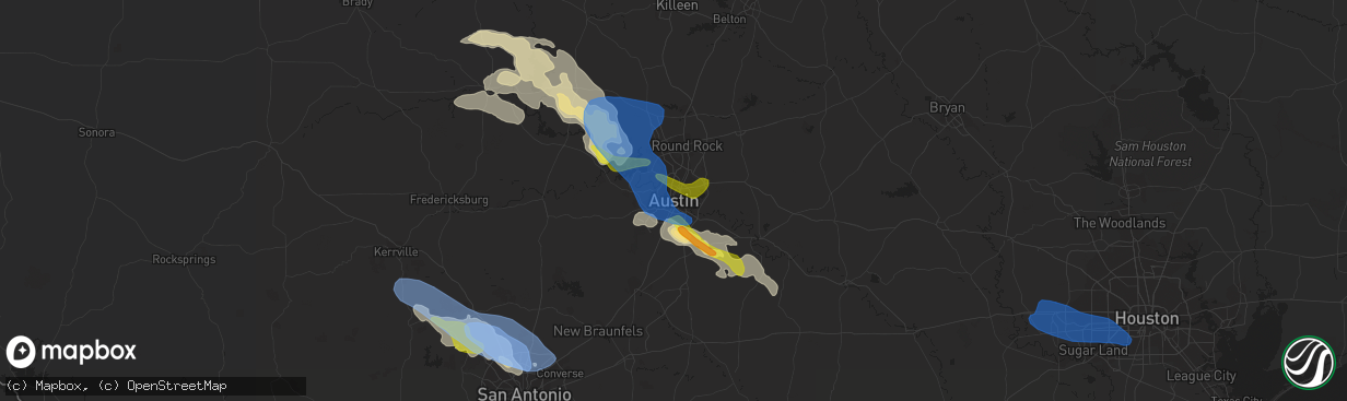 Hail map in Austin, TX on May 28, 2021